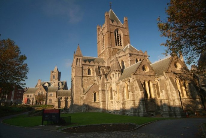 Christ Church Cathedral illuminated by the sunset