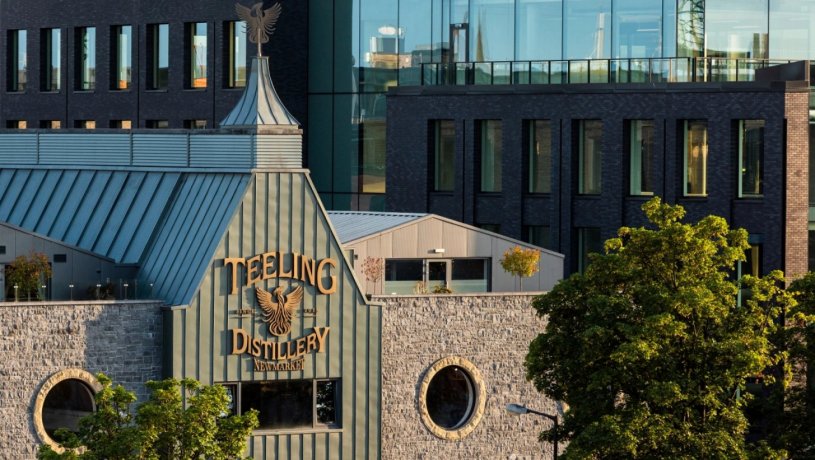 Teeling Whiskey Distillery in Dublin View of the Logo on the Top of The building from Outside