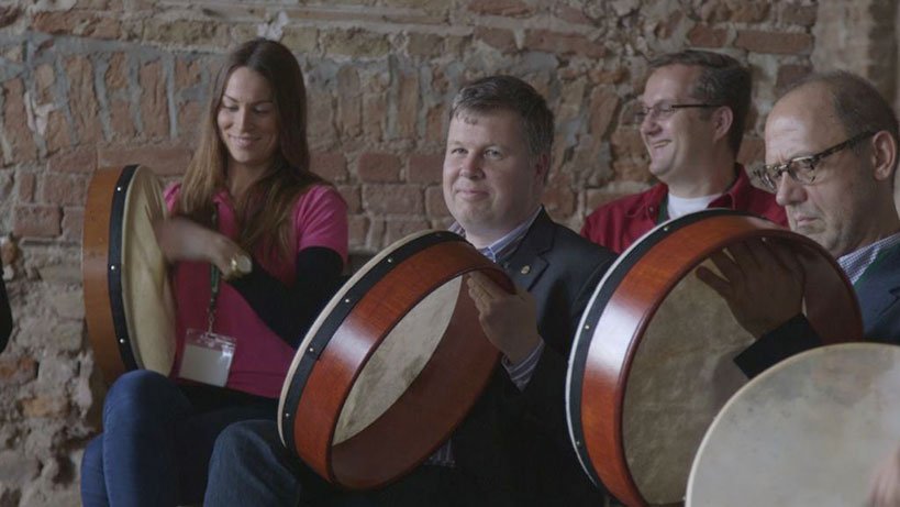 Grout of people taking a Bodhrán Drum Lesson - Ireland Tours