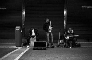 Buskers at night