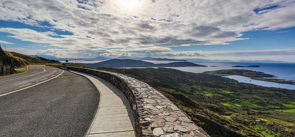 Ring of Kerry Road - View of Hills and Atlantic Coast 