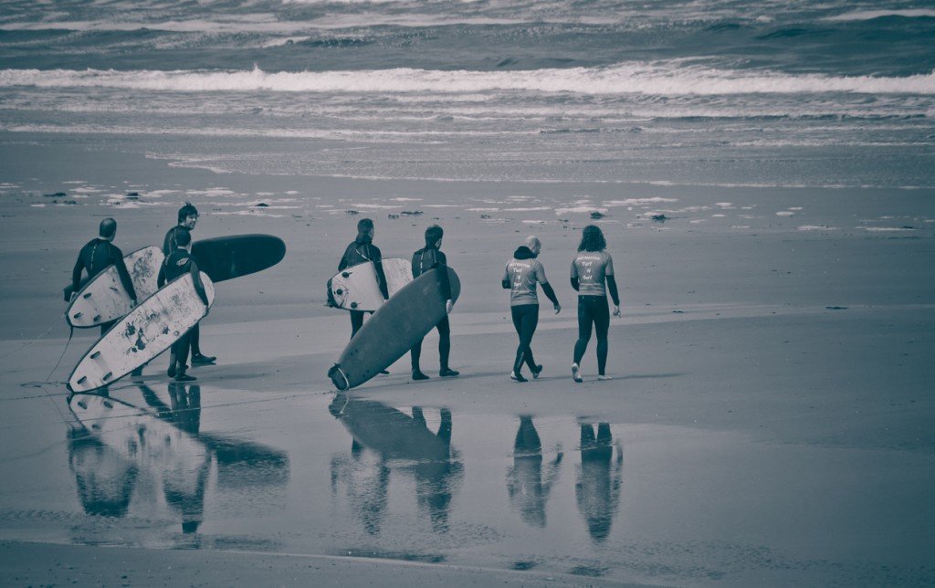 Group of Surfers on the Atlantic Beach Near Strandhill