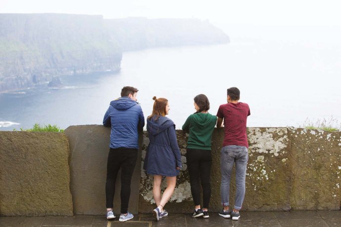 Four Students - Viewing Point Cliffs of Moher in Foggy Weather