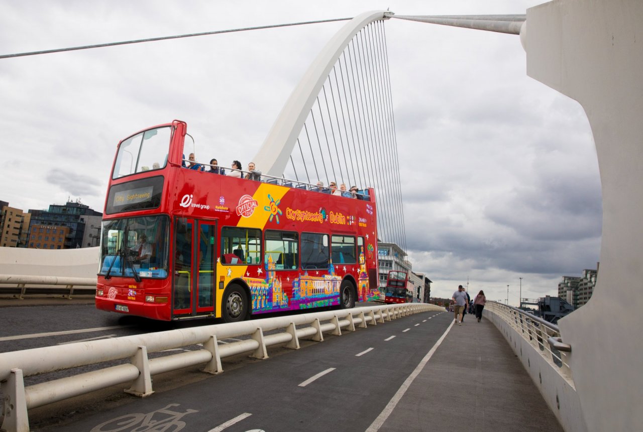 Hop-on Hop-Off Bus on  Samuel Beckett Bridge 