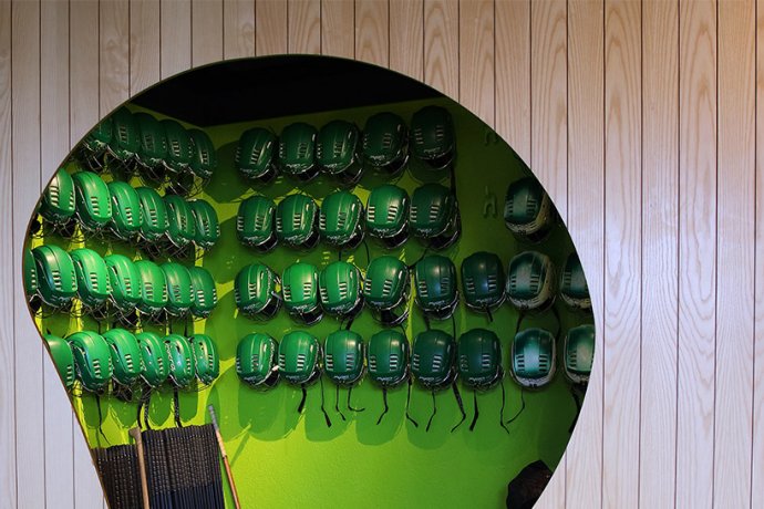 Equipment Room in Dublin With Helmets and Hurling Sticks for Gaelic Games