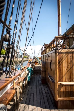 Jeanie Johnston on Liffey in Dublin - View of the Empty Wooden Deck