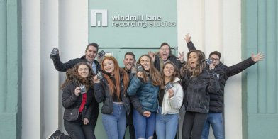 Group of Visitors Entrance to The Recording Studios