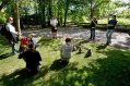 Lemurs sitting amongst a family