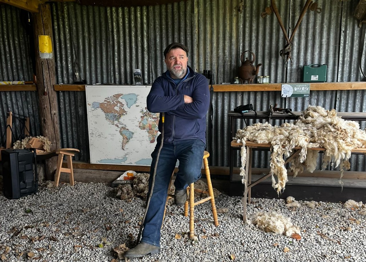 In the shed on The Farm Working Dog Trainer - Farmer. Map of the world and ancient sheers 