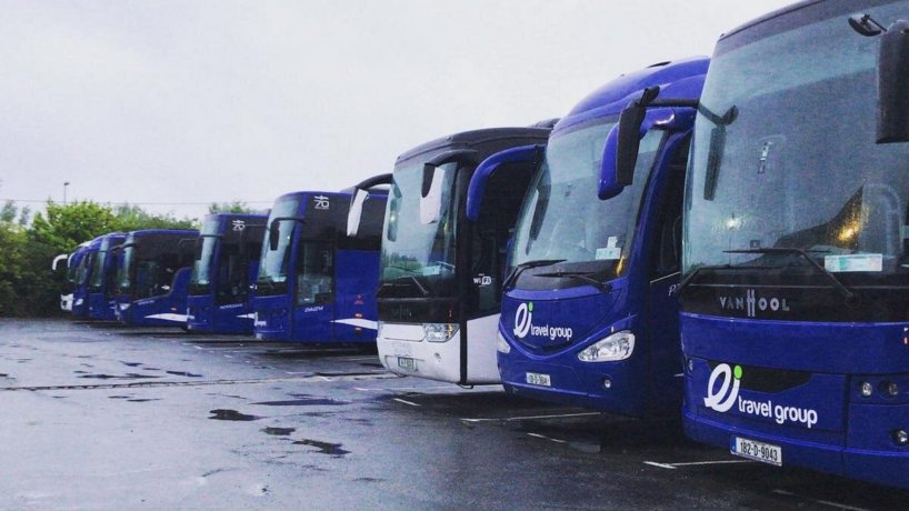 Blue and White Coaches on The Car Park 