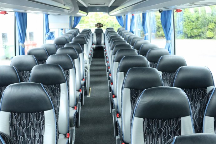 50 Seater Bus Interior with Grey Trim and Seatbelts