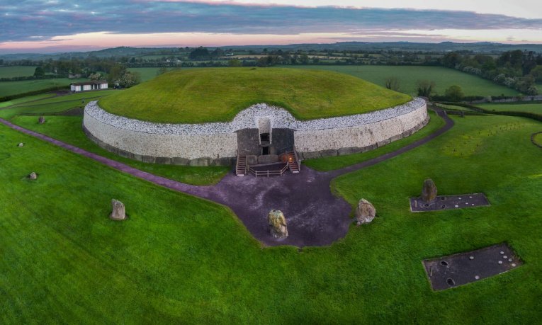 Aerial View of the Newgrange Prehistoric Site - Top Attraction in The Bru na Boinne (Boyne Valley) Ireland's Ancient East