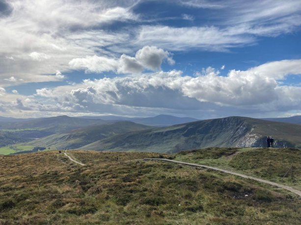 View of the Wicklow Mountains with Dramatic Clouds and Blue Sky