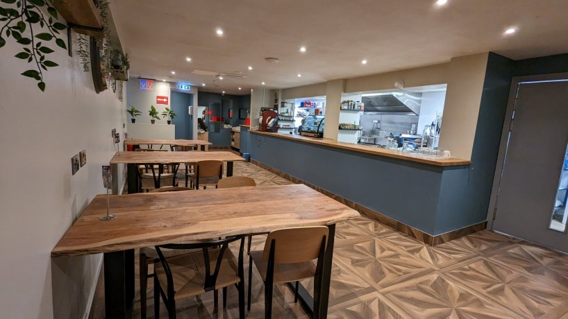 kitchen area at the abbey court hostel.  Special group rates for meals in Dublin restaurant