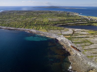 Inis Oirr Aerial View Island Port, Airport, Wreck, Castle and the Settlement Wreck 