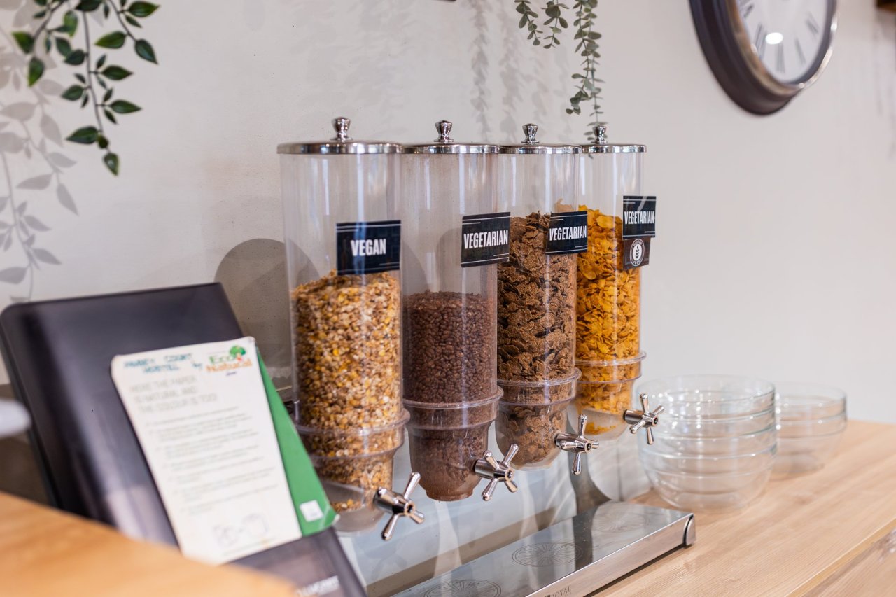 Breakfast Cereal Set Up for Groups at Abby Hostel Maze Restaurant in Dublin
