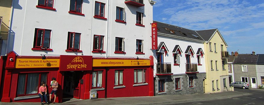 Sleepzone Hostel together with other buildings on Bothar Na Mban in Galway City View down the Street  