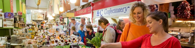 People shopping at the English Market in Cork, Ireland