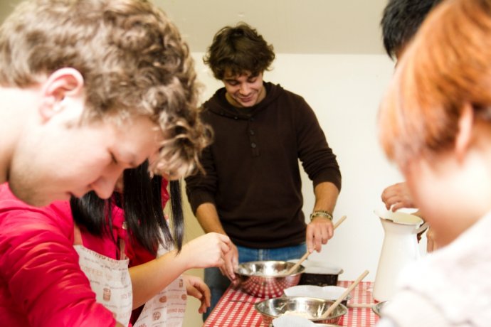 Group of students learning how to bake Irish Soda bread