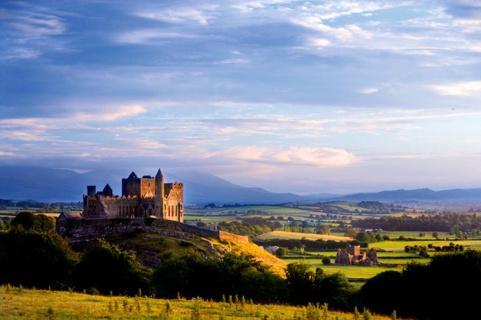 Panoramic view of the Rock of Cashel at Sunset