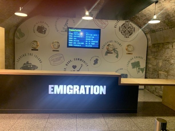 Emigration desk display at Epic museum