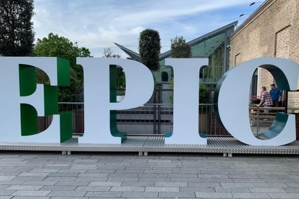 Sign with large letters for Epic Irish Emigration Museum 